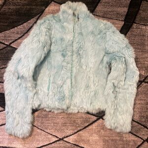 Vintage Y2K Light Blue Genuine Animal Fur Jacket
